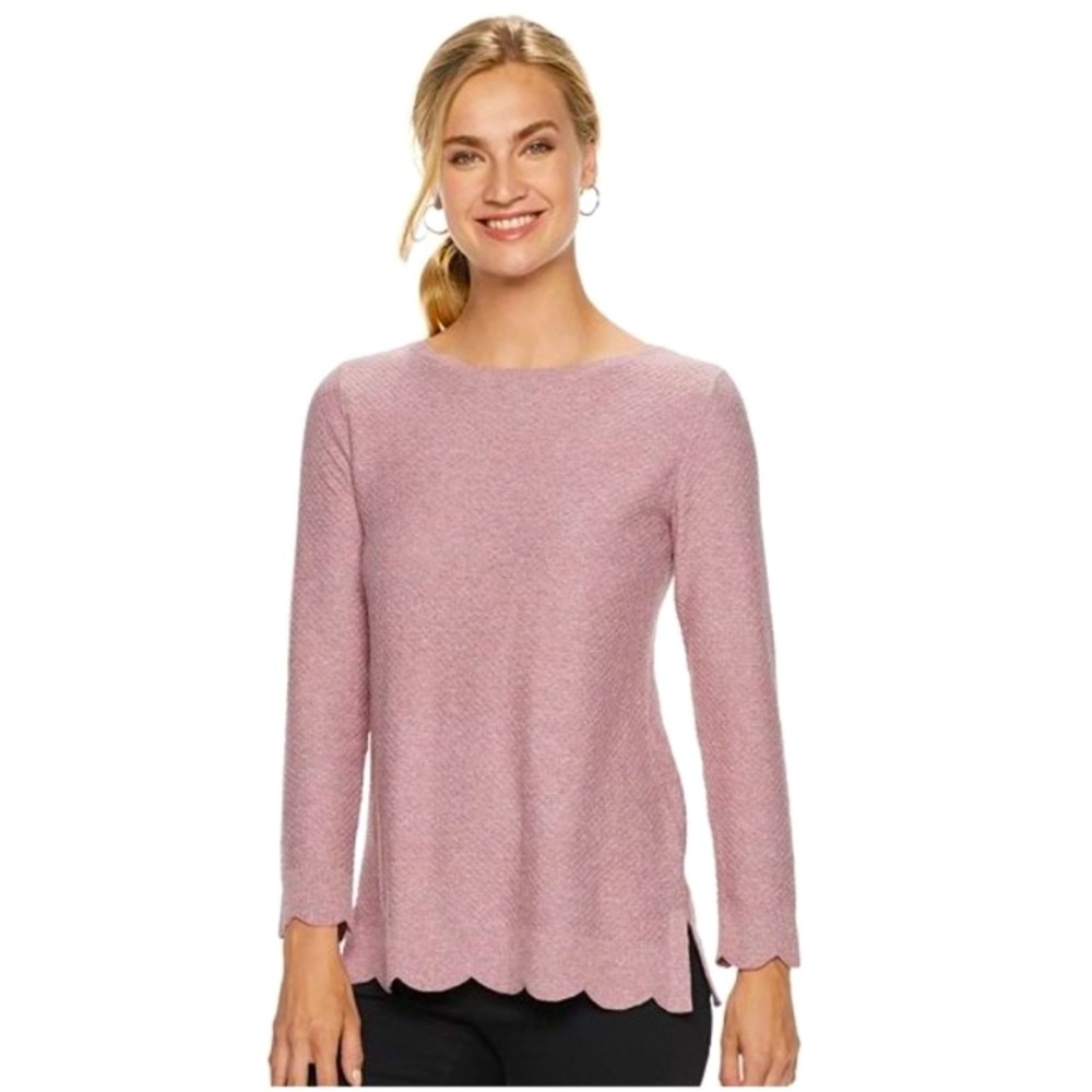 ELLE Scallop Hem Tunic Sweater in Pink Mauve
